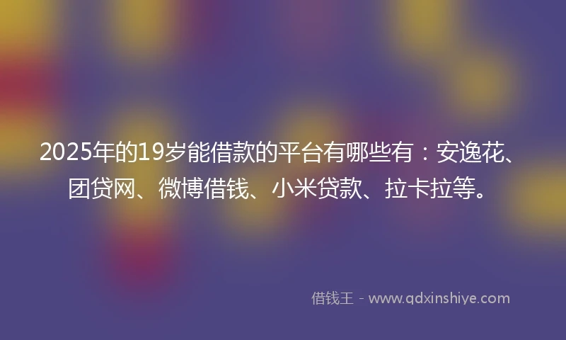 2025年的19岁能借款的平台有哪些有：安逸花、团贷网、微博借钱、小米贷款、拉卡拉等。