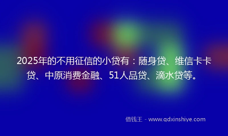 2025年的不用征信的小贷有：随身贷、维信卡卡贷、中原消费金融、51人品贷、滴水贷等。