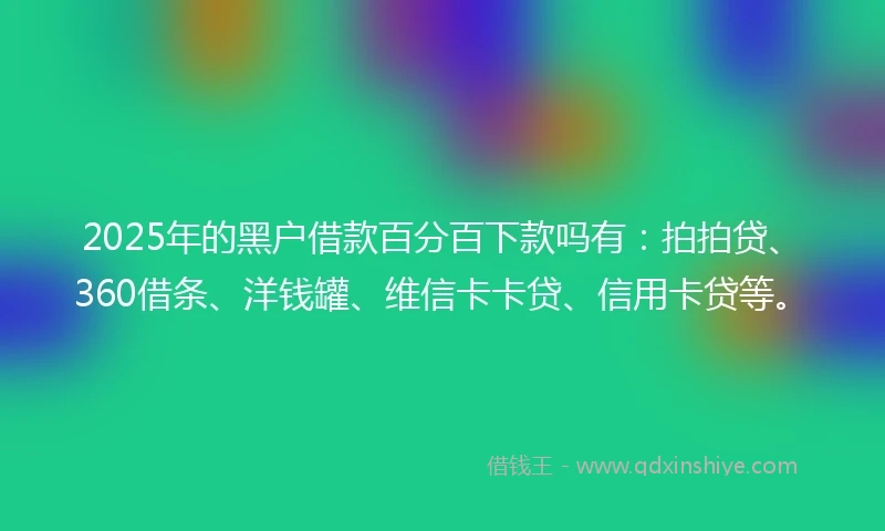 2025年的黑户借款百分百下款吗有：拍拍贷、360借条、洋钱罐、维信卡卡贷、信用卡贷等。