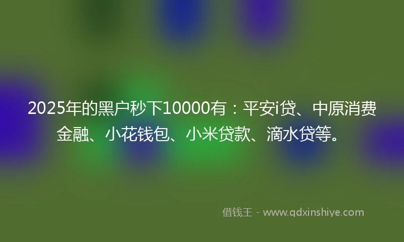 2025年的黑户秒下10000有：平安i贷、中原消费金融、小花钱包、小米贷款、滴水贷等。