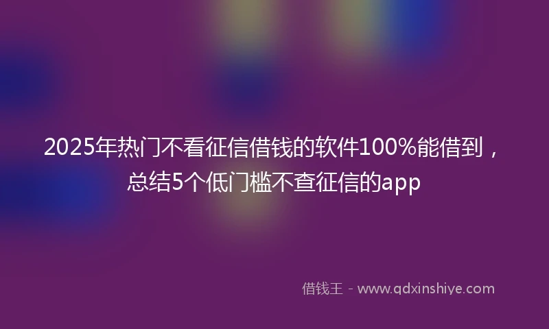 2025年热门不看征信借钱的软件100%能借到，总结5个低门槛不查征信的app