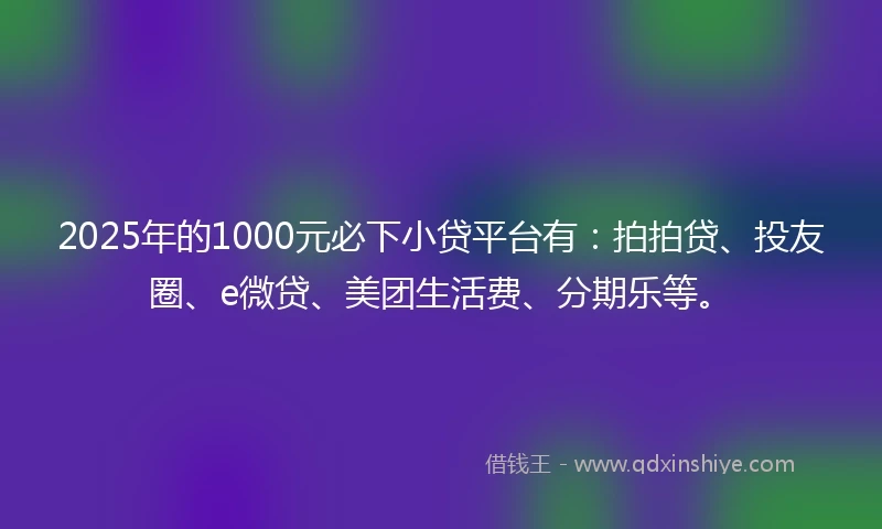 2025年的1000元必下小贷平台有：拍拍贷、投友圈、e微贷、美团生活费、分期乐等。