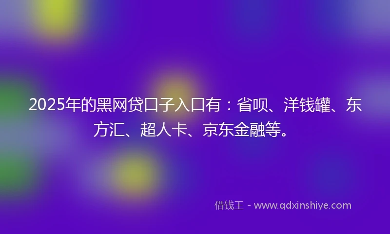 2025年的黑网贷口子入口有：省呗、洋钱罐、东方汇、超人卡、京东金融等。