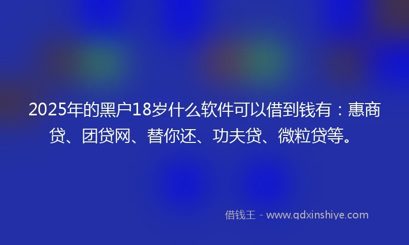 2025年的黑户18岁什么软件可以借到钱有：惠商贷、团贷网、替你还、功夫贷、微粒贷等。