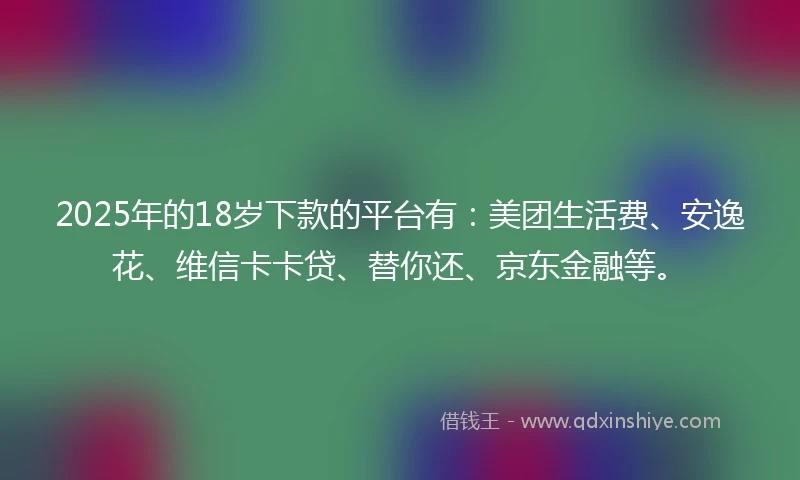 2025年的18岁下款的平台有：美团生活费、安逸花、维信卡卡贷、替你还、京东金融等。