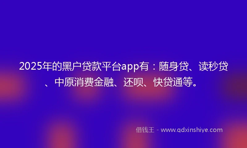 2025年的黑户贷款平台app有：随身贷、读秒贷、中原消费金融、还呗、快贷通等。