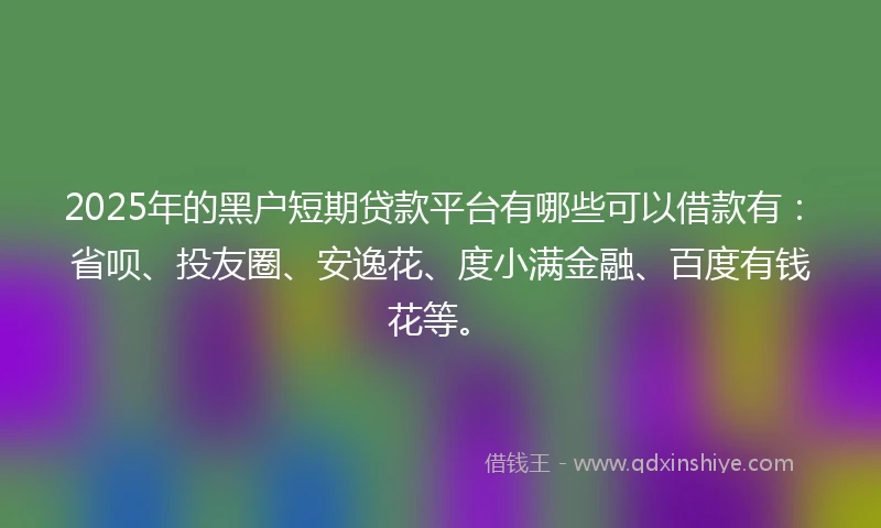 2025年的黑户短期贷款平台有哪些可以借款有：省呗、投友圈、安逸花、度小满金融、百度有钱花等。