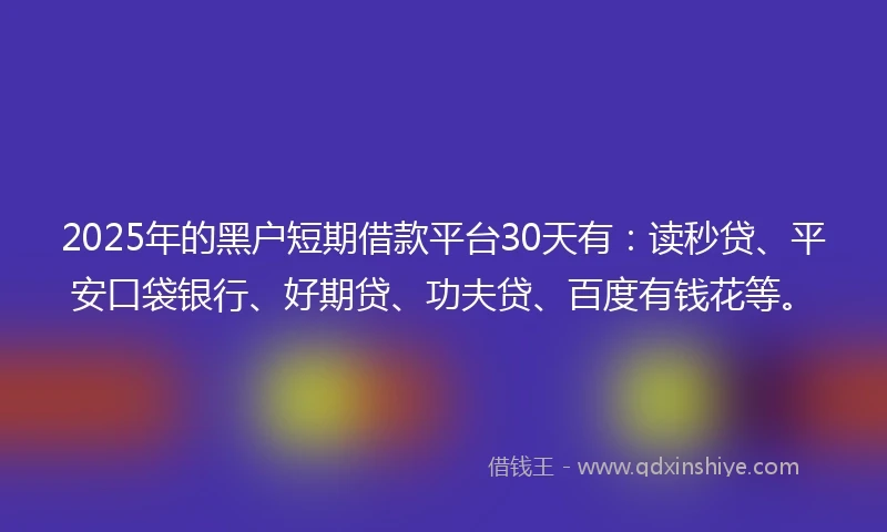 2025年的黑户短期借款平台30天有：读秒贷、平安口袋银行、好期贷、功夫贷、百度有钱花等。