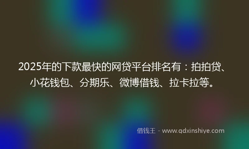 2025年的下款最快的网贷平台排名有：拍拍贷、小花钱包、分期乐、微博借钱、拉卡拉等。