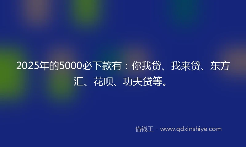 2025年的5000必下款有：你我贷、我来贷、东方汇、花呗、功夫贷等。