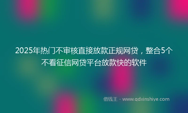 2025年热门不审核直接放款正规网贷，整合5个不看征信网贷平台放款快的软件