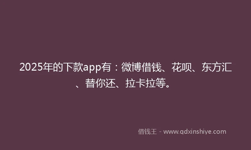 2025年的下款app有：微博借钱、花呗、东方汇、替你还、拉卡拉等。