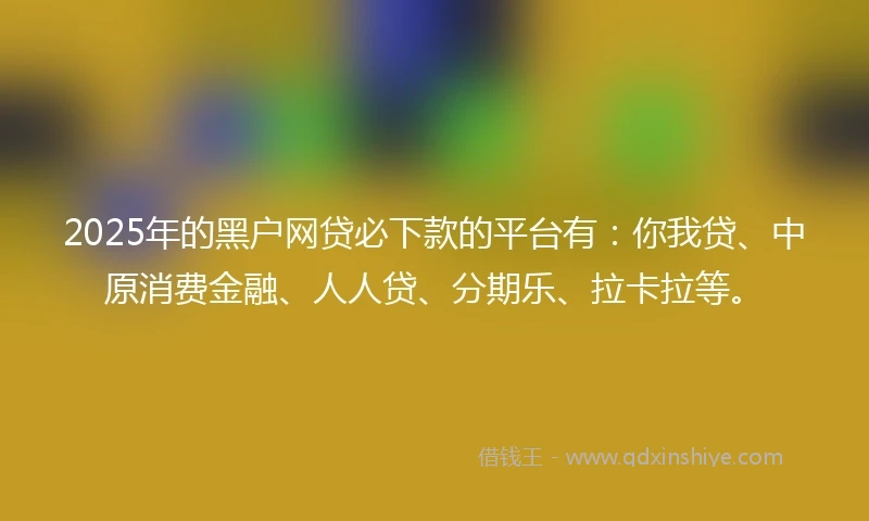 2025年的黑户网贷必下款的平台有：你我贷、中原消费金融、人人贷、分期乐、拉卡拉等。