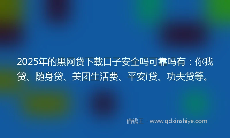 2025年的黑网贷下载口子安全吗可靠吗有：你我贷、随身贷、美团生活费、平安i贷、功夫贷等。