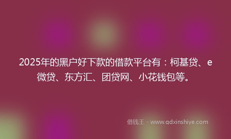 2025年的黑户好下款的借款平台有：柯基贷、e微贷、东方汇、团贷网、小花钱包等。