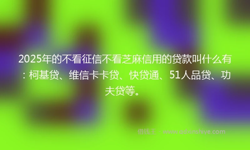 2025年的不看征信不看芝麻信用的贷款叫什么有:柯基贷、维信卡卡贷、快贷通、51人品贷、功夫贷等。