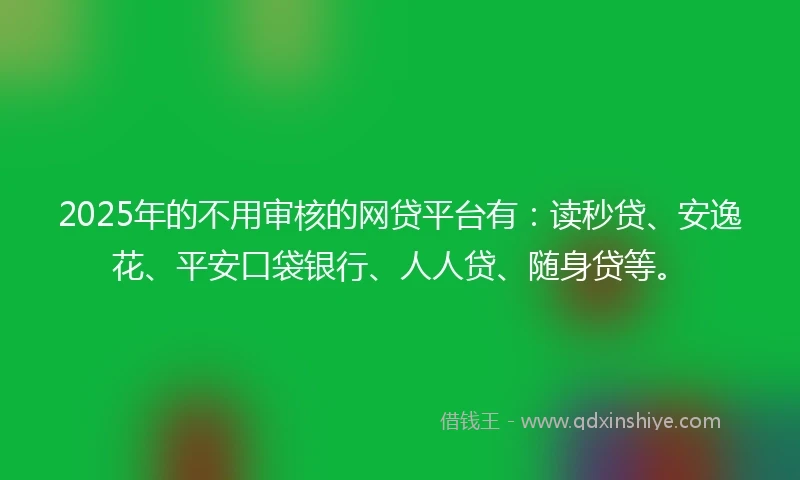 2025年的不用审核的网贷平台有：读秒贷、安逸花、平安口袋银行、人人贷、随身贷等。