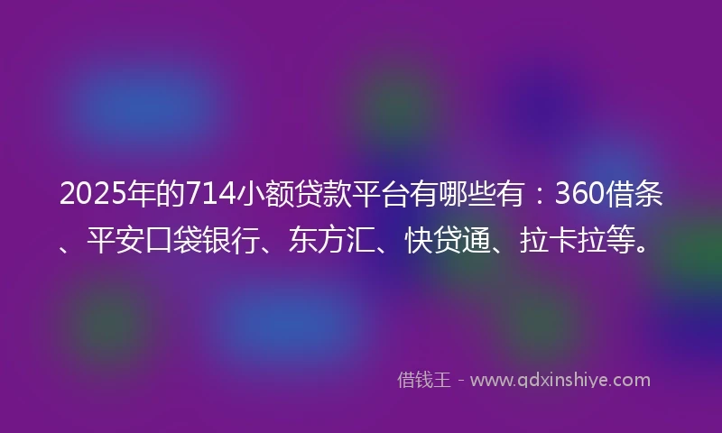 2025年的714小额贷款平台有哪些有：360借条、平安口袋银行、东方汇、快贷通、拉卡拉等。