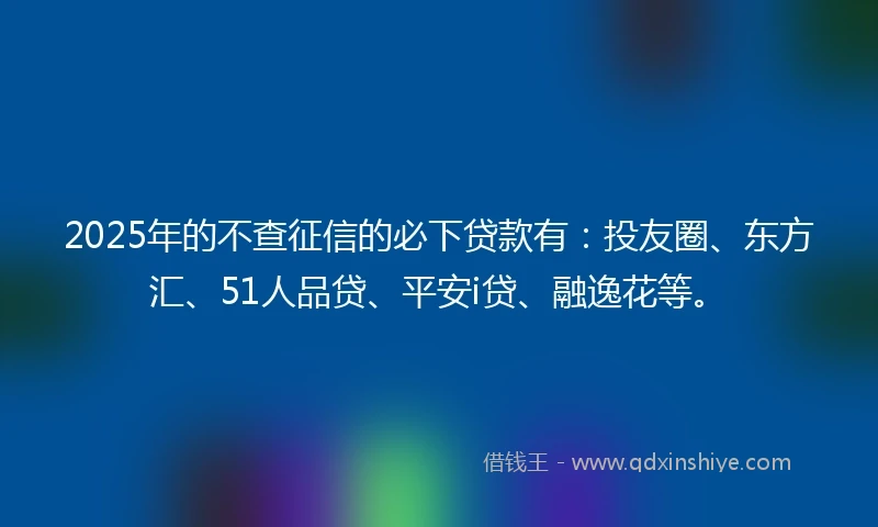 2025年的不查征信的必下贷款有：投友圈、东方汇、51人品贷、平安i贷、融逸花等。