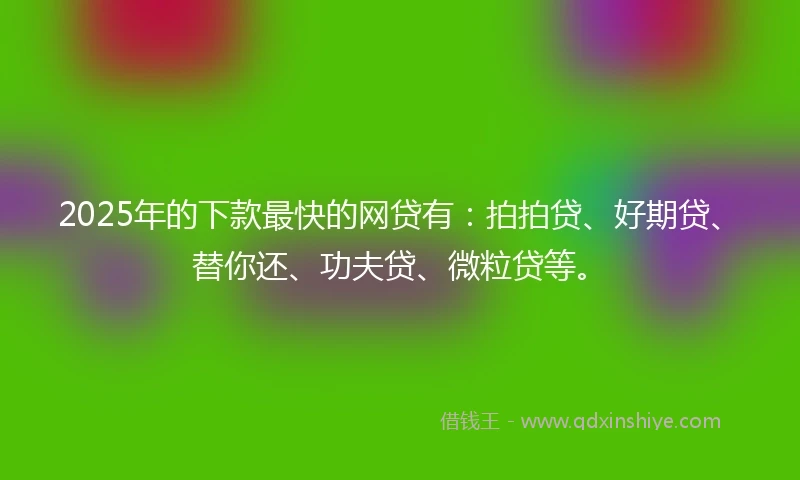 2025年的下款最快的网贷有：拍拍贷、好期贷、替你还、功夫贷、微粒贷等。