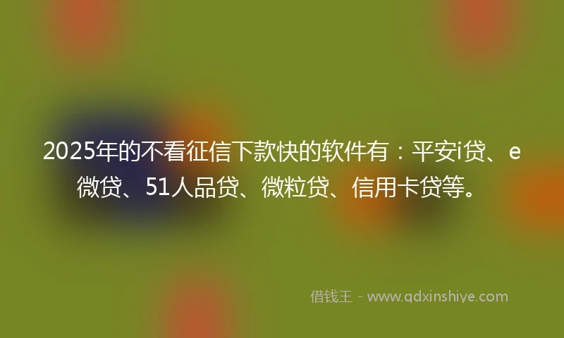2025年的不看征信下款快的软件有：平安i贷、e微贷、51人品贷、微粒贷、信用卡贷等。