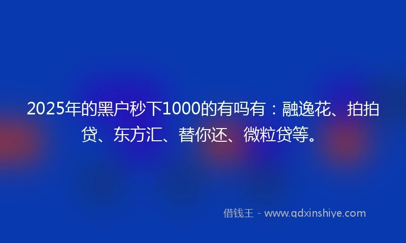 2025年的黑户秒下1000的有吗有：融逸花、拍拍贷、东方汇、替你还、微粒贷等。