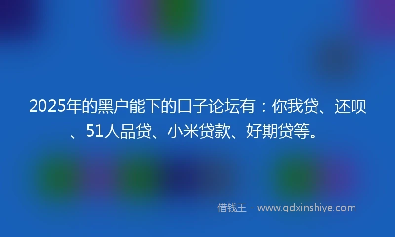2025年的黑户能下的口子论坛有：你我贷、还呗、51人品贷、小米贷款、好期贷等。