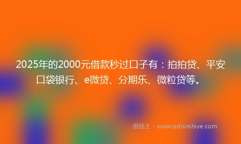 2025年的2000元借款秒过口子有：拍拍贷、平安口袋银行、e微贷、分期乐、微粒贷等。