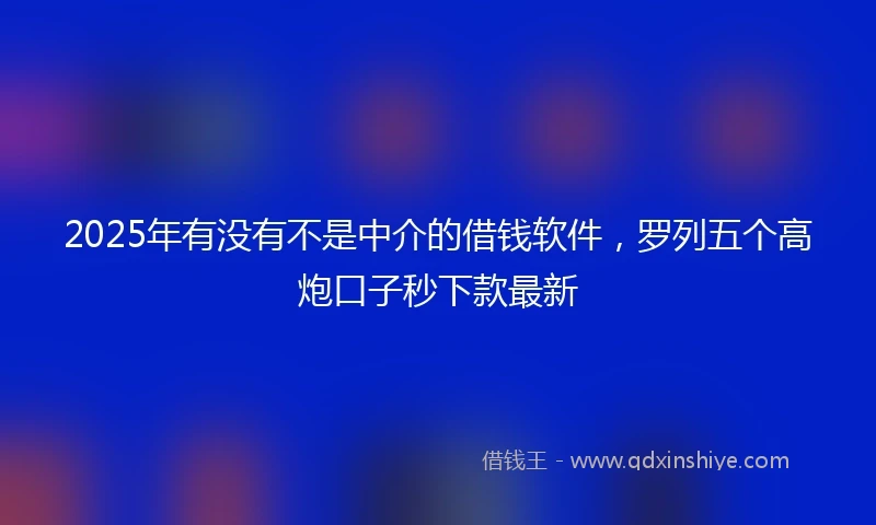 2025年有没有不是中介的借钱软件，罗列五个高炮口子秒下款最新