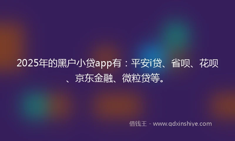 2025年的黑户小贷app有:平安i贷、省呗、花呗、京东金融、微粒贷等。