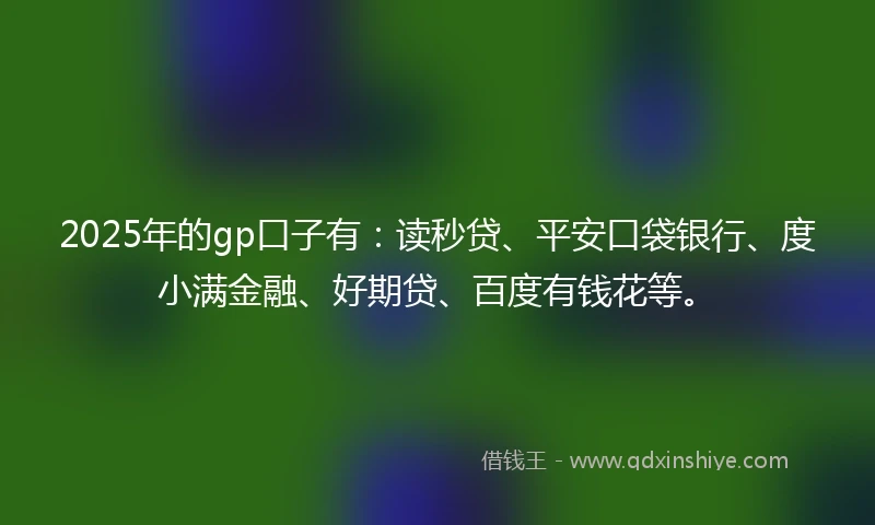 2025年的gp口子有：读秒贷、平安口袋银行、度小满金融、好期贷、百度有钱花等。