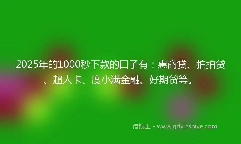 2025年的1000秒下款的口子有:惠商贷、拍拍贷、超人卡、度小满金融、好期贷等。
