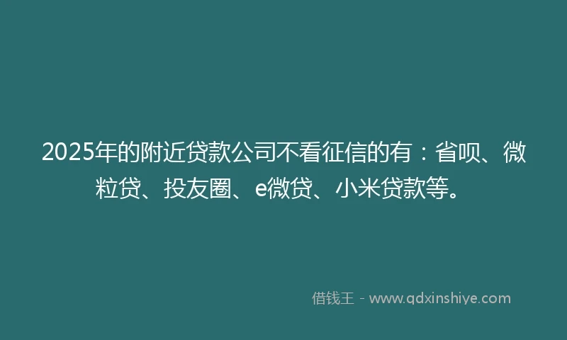 2025年的附近贷款公司不看征信的有：省呗、微粒贷、投友圈、e微贷、小米贷款等。