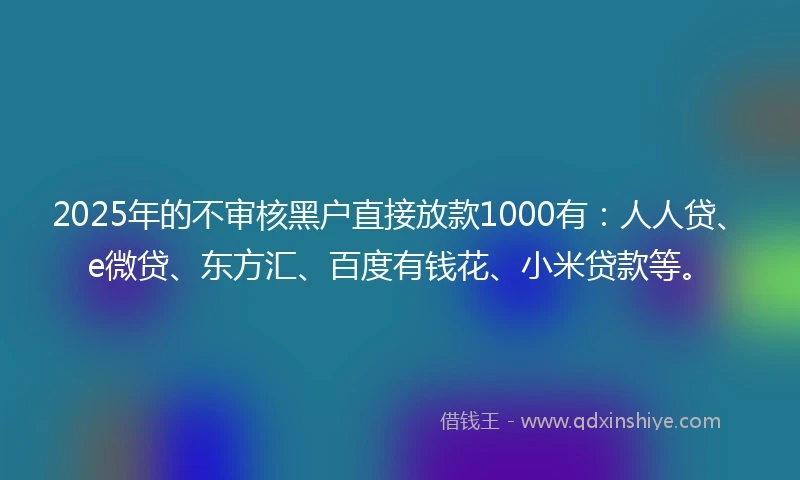 2025年的不审核黑户直接放款1000有：人人贷、e微贷、东方汇、百度有钱花、小米贷款等。