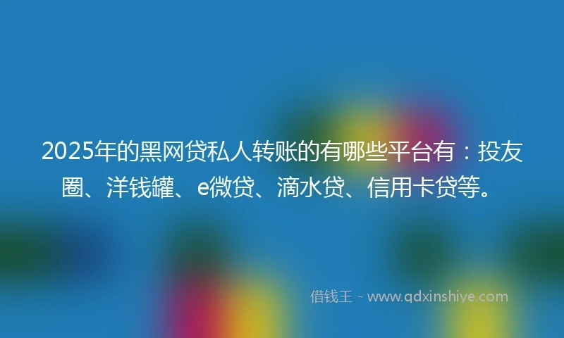 2025年的黑网贷私人转账的有哪些平台有：投友圈、洋钱罐、e微贷、滴水贷、信用卡贷等。