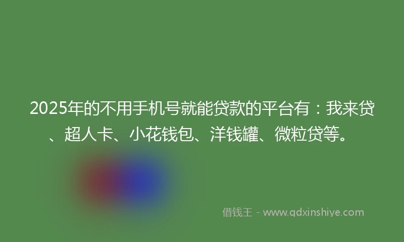 2025年的不用手机号就能贷款的平台有：我来贷、超人卡、小花钱包、洋钱罐、微粒贷等。