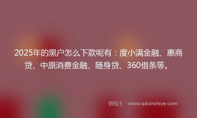 2025年的黑户怎么下款呢有：度小满金融、惠商贷、中原消费金融、随身贷、360借条等。
