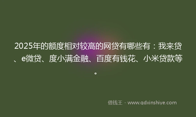 2025年的额度相对较高的网贷有哪些有：我来贷、e微贷、度小满金融、百度有钱花、小米贷款等。
