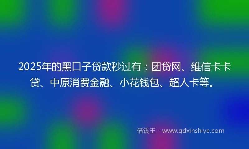 2025年的黑口子贷款秒过有：团贷网、维信卡卡贷、中原消费金融、小花钱包、超人卡等。