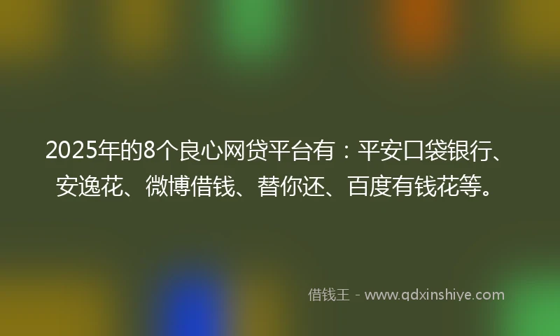 2025年的8个良心网贷平台有：平安口袋银行、安逸花、微博借钱、替你还、百度有钱花等。