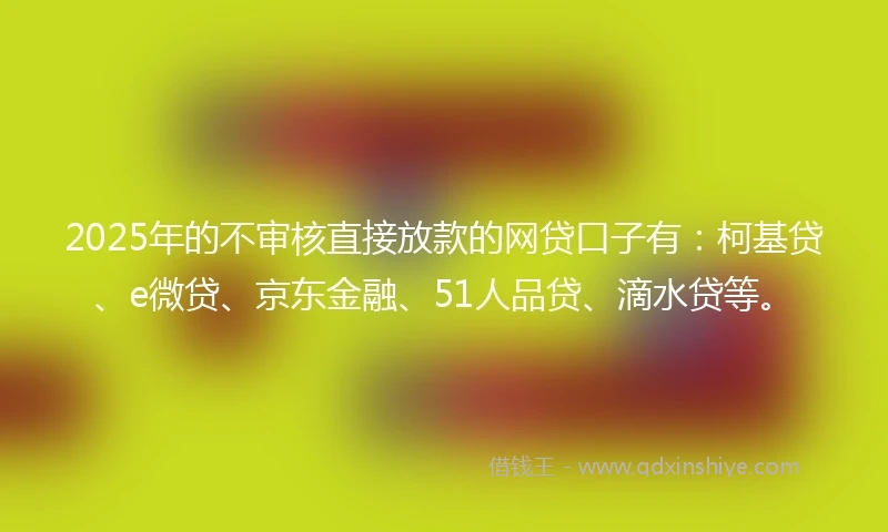 2025年的不审核直接放款的网贷口子有：柯基贷、e微贷、京东金融、51人品贷、滴水贷等。