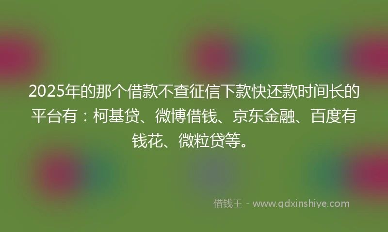 2025年的那个借款不查征信下款快还款时间长的平台有:柯基贷、微博借钱、京东金融、百度有钱花、微粒贷等。