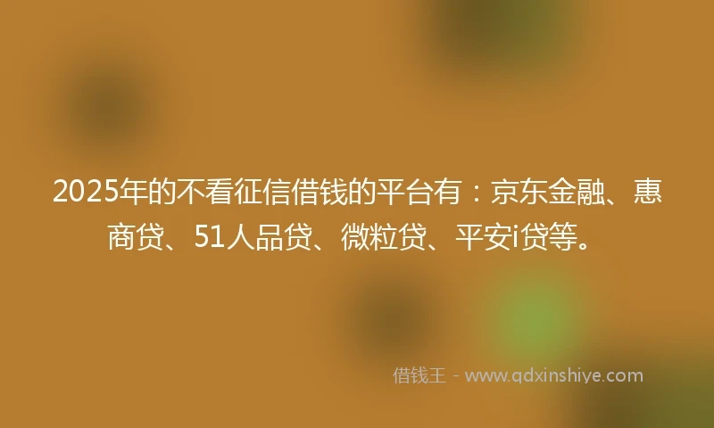 2025年的不看征信借钱的平台有：京东金融、惠商贷、51人品贷、微粒贷、平安i贷等。