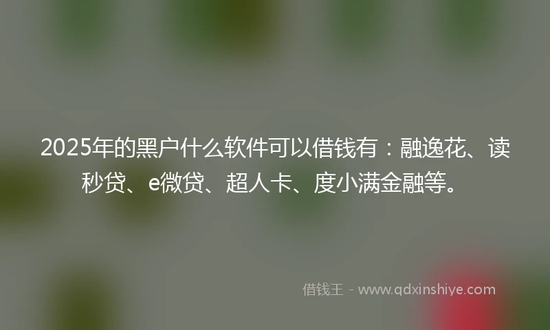 2025年的黑户什么软件可以借钱有：融逸花、读秒贷、e微贷、超人卡、度小满金融等。