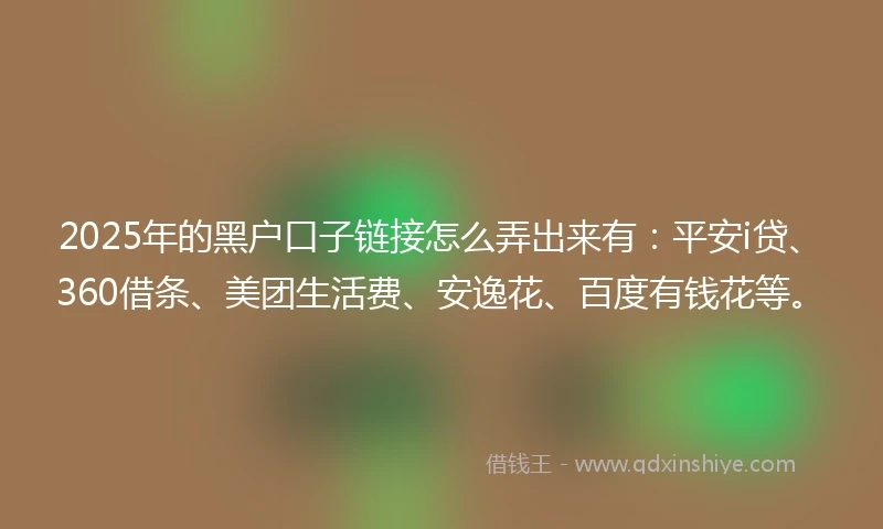 2025年的黑户口子链接怎么弄出来有：平安i贷、360借条、美团生活费、安逸花、百度有钱花等。