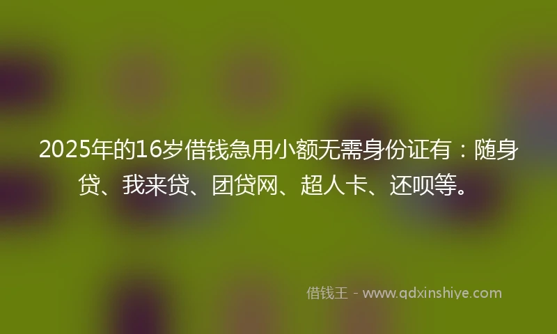 2025年的16岁借钱急用小额无需身份证有：随身贷、我来贷、团贷网、超人卡、还呗等。