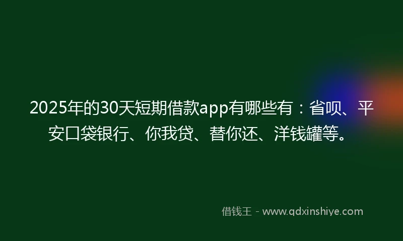 2025年的30天短期借款app有哪些有：省呗、平安口袋银行、你我贷、替你还、洋钱罐等。