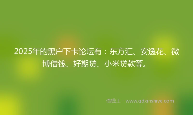 2025年的黑户下卡论坛有:东方汇、安逸花、微博借钱、好期贷、小米贷款等。