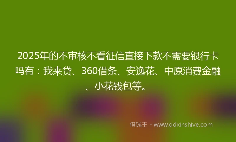2025年的不审核不看征信直接下款不需要银行卡吗有：我来贷、360借条、安逸花、中原消费金融、小花钱包等。