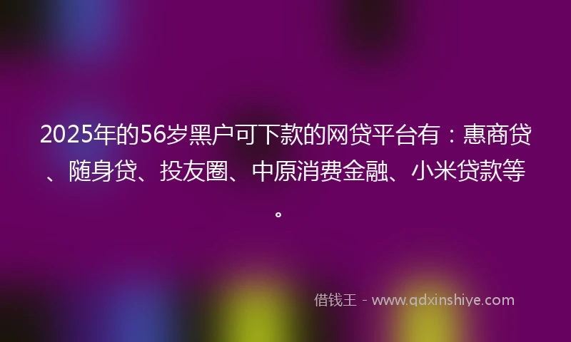 2025年的56岁黑户可下款的网贷平台有：惠商贷、随身贷、投友圈、中原消费金融、小米贷款等。